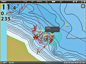 image of trolling pattern over transitional crappie area