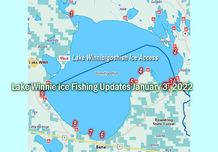 image of Lake Winnie Map links to ice fishing updates for January 2, 2022