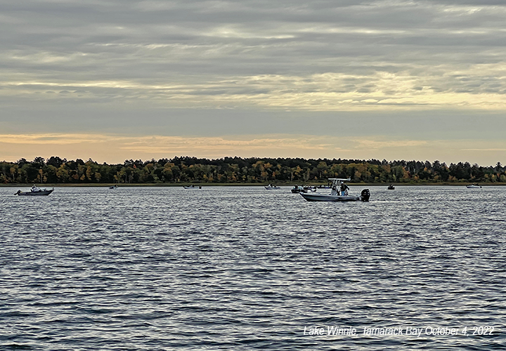 inage of boats fishing on Tamarack Bay of Lake Winnie
