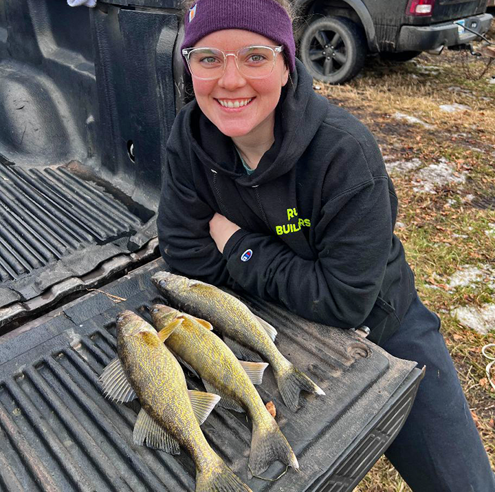 image of Joelle Bellamy with limit of walleyes caught on Upper Red Lake.