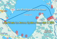 image of Lake Winnie access map links to article about the lake's ice conditions and accesses