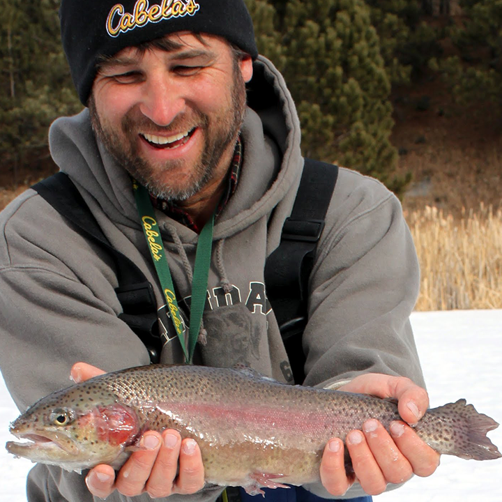file image of Jeff Samsel holding rainbow trout caught near Grand Rapids MN circa 2012`
