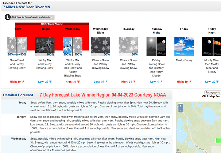 image links to the 7 day weather forecast from NOAA