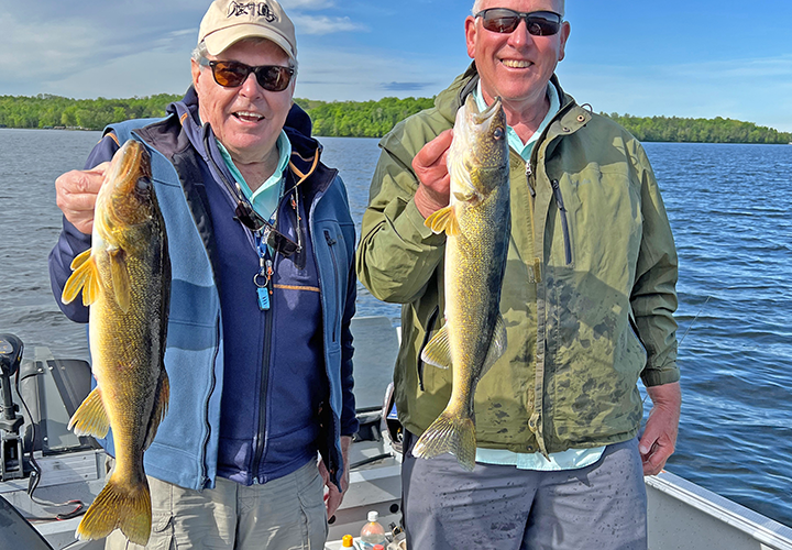 image of Dick Williams with professional walleye guide Jeff Sundin showing off a double catch 