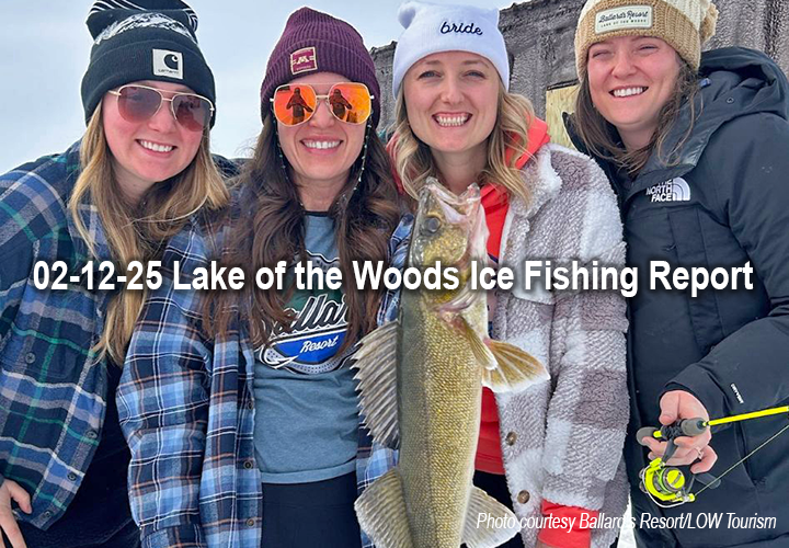 image of women's fishing party on lake of the woods with a big walleye