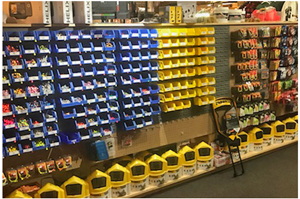 image of tackle shelves at bait shop