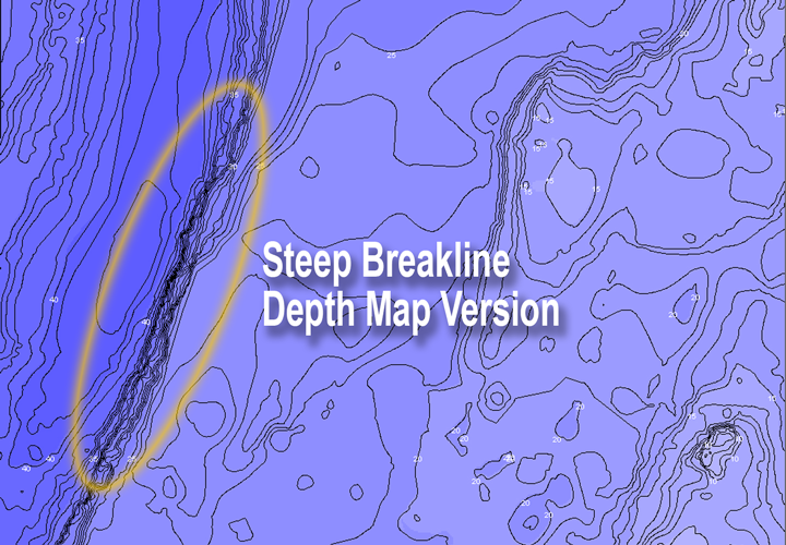 image of Leech Lake map showing what a steep brekline looks like on a chart