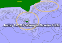 3D image of chart showing submerged structures at two points on leech lake