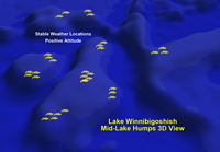 image of 3D chart showing mid lake humps on Lake Winnibigoshish