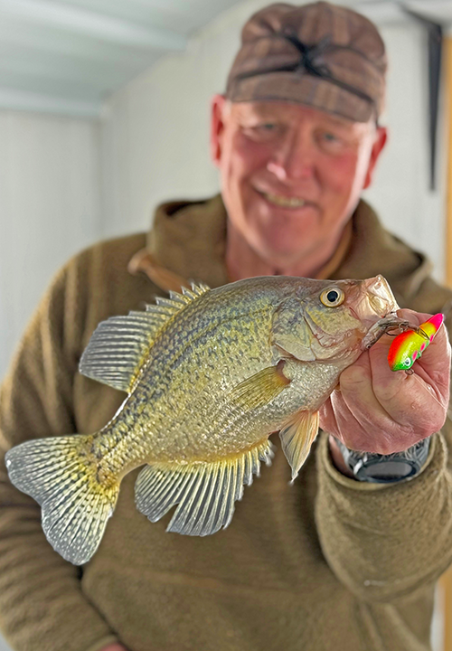 image of Jeff Sundin with big crappie caught ince fishing on Lake of the Woods