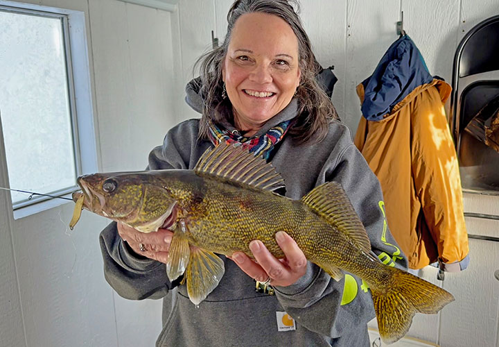 image of the Hippie Chick with nice walleye she caught on Lake of the Woods 