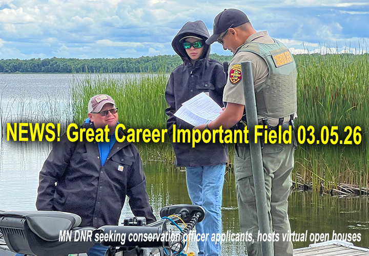 image of Minnesota Conservation Officer checking fishing licenses at a boat ramp. Link to news release about recruiting young DNR CO applicants