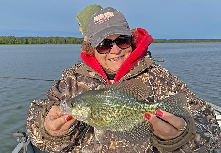 image of Joyce Damon with big crappie caught on a fishing charter with Jeff Sundin 